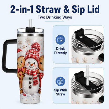#pl[40oz|Black] Gingerbread Snowman 40oz Tumbler with Handle, Christmas Travel Cup, Trio