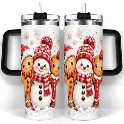 #pl[40oz|Black] Gingerbread Snowman 40oz Tumbler with Handle, Christmas Travel Cup, Trio