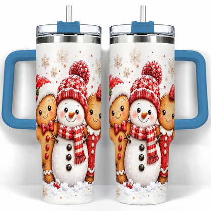 #pl[40oz|Blue] Gingerbread Snowman 40oz Tumbler with Handle, Christmas Travel Cup, Trio