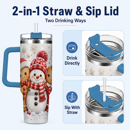 #pl[40oz|Blue] Gingerbread Snowman 40oz Tumbler with Handle, Christmas Travel Cup, Trio