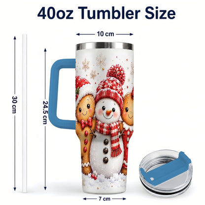 #pl[40oz|Blue] Gingerbread Snowman 40oz Tumbler with Handle, Christmas Travel Cup, Trio
