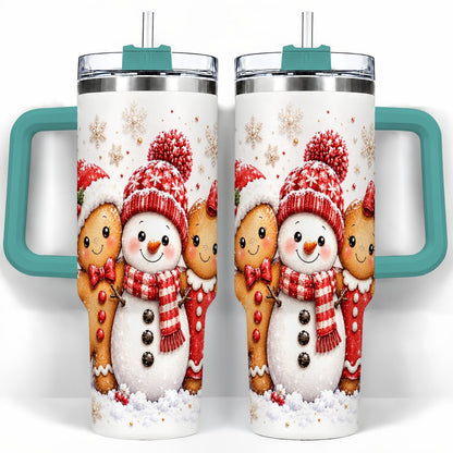 #pl[40oz|Green] Gingerbread Snowman 40oz Tumbler with Handle, Christmas Travel Cup, Trio