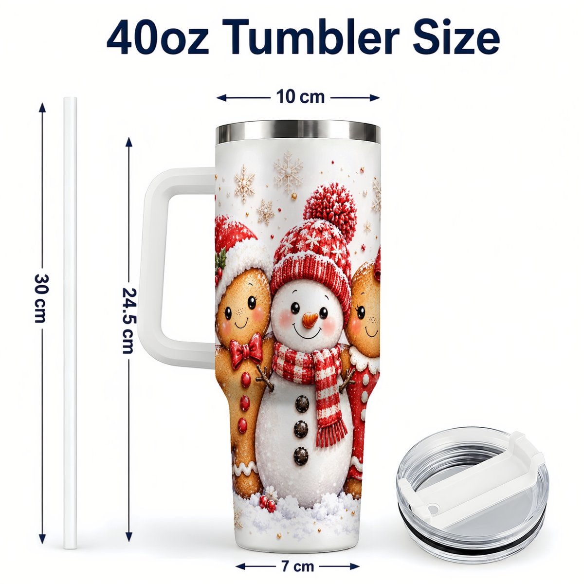 #pl[40oz|White] Gingerbread Snowman 40oz Tumbler with Handle, Christmas Travel Cup, Trio