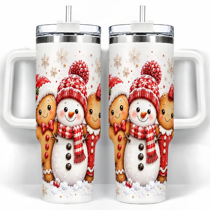 Gingerbread Snowman 40oz Tumbler with Handle, Christmas Travel Cup, Trio