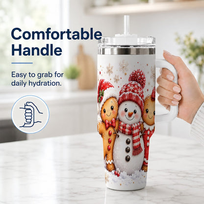 #pl[40oz|White] Gingerbread Snowman 40oz Tumbler with Handle, Christmas Travel Cup, Trio