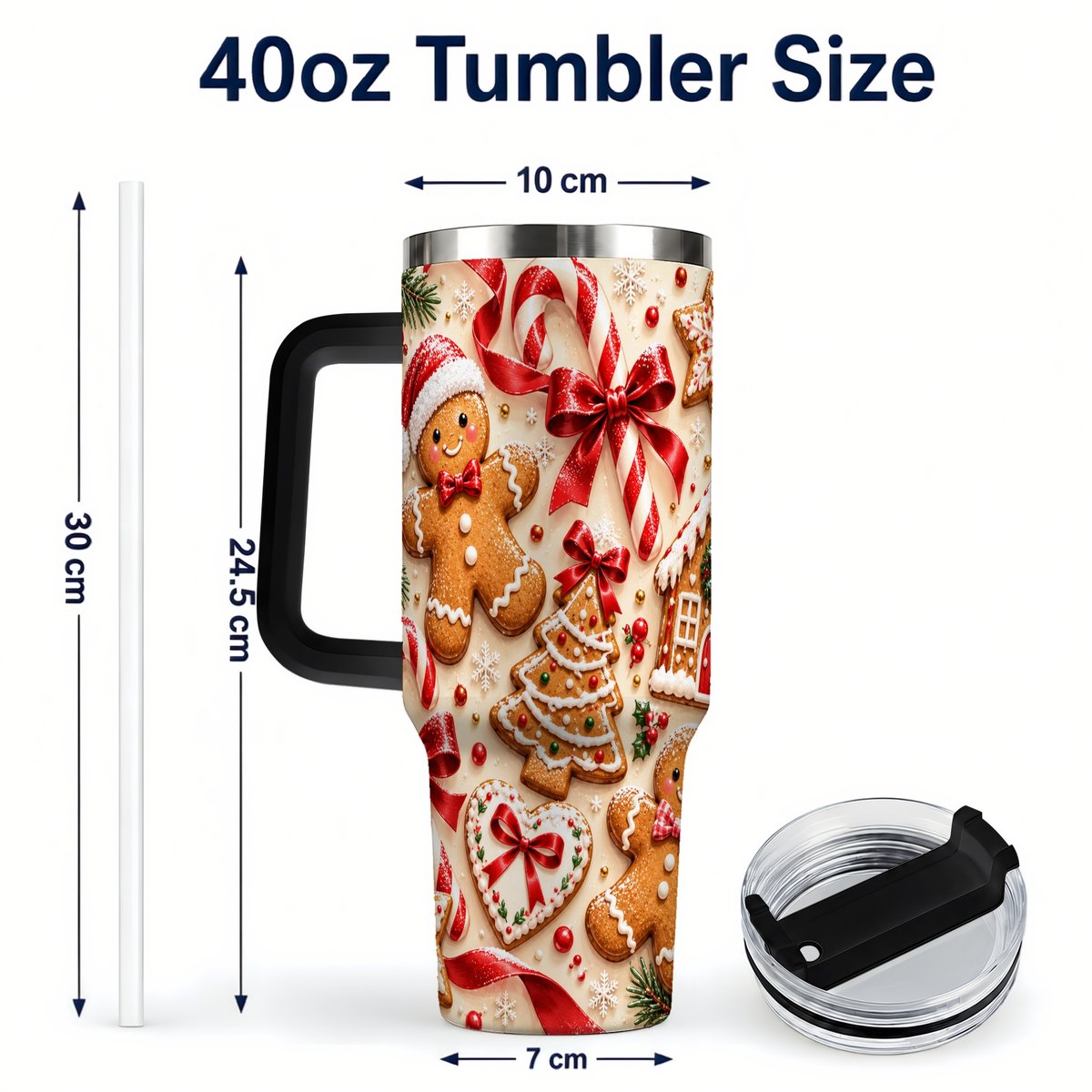 #pl[40oz|Black] Gingerbread Cookies 40oz Tumbler with Handle, Christmas Travel Cup for Her