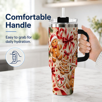 #pl[40oz|Black] Gingerbread Cookies 40oz Tumbler with Handle, Christmas Travel Cup for Her