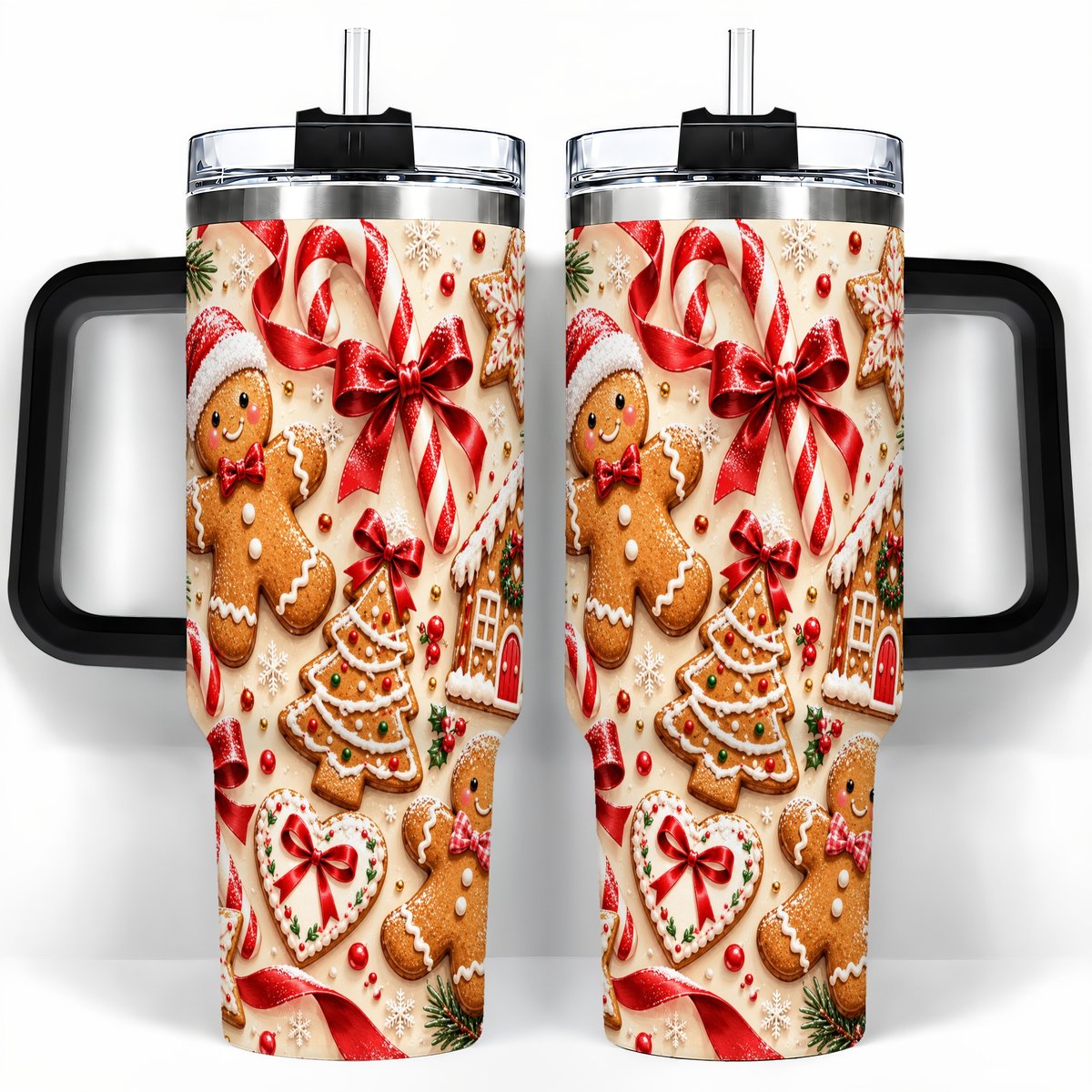 #pl[40oz|Black] Gingerbread Cookies 40oz Tumbler with Handle, Christmas Travel Cup for Her