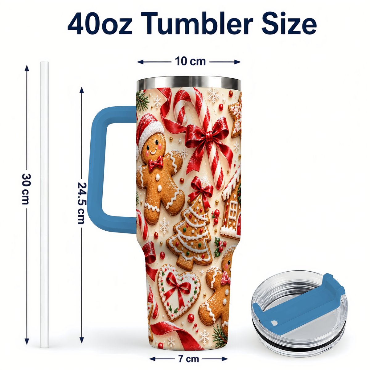 #pl[40oz|Blue] Gingerbread Cookies 40oz Tumbler with Handle, Christmas Travel Cup for Her