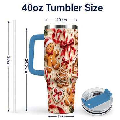 #pl[40oz|Blue] Gingerbread Cookies 40oz Tumbler with Handle, Christmas Travel Cup for Her