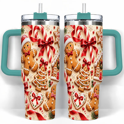 #pl[40oz|Green] Gingerbread Cookies 40oz Tumbler with Handle, Christmas Travel Cup for Her