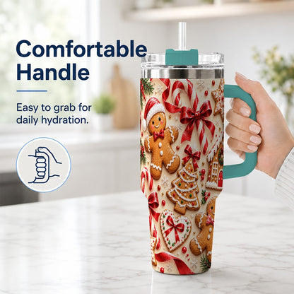 #pl[40oz|Green] Gingerbread Cookies 40oz Tumbler with Handle, Christmas Travel Cup for Her