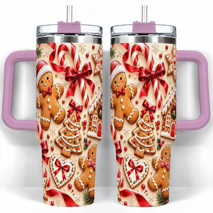 #pl[40oz|Pink] Gingerbread Cookies 40oz Tumbler with Handle, Christmas Travel Cup for Her