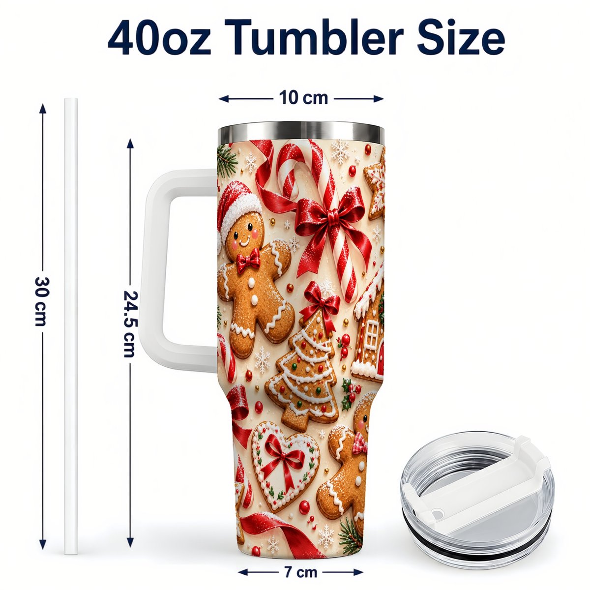 #pl[40oz|White] Gingerbread Cookies 40oz Tumbler with Handle, Christmas Travel Cup for Her