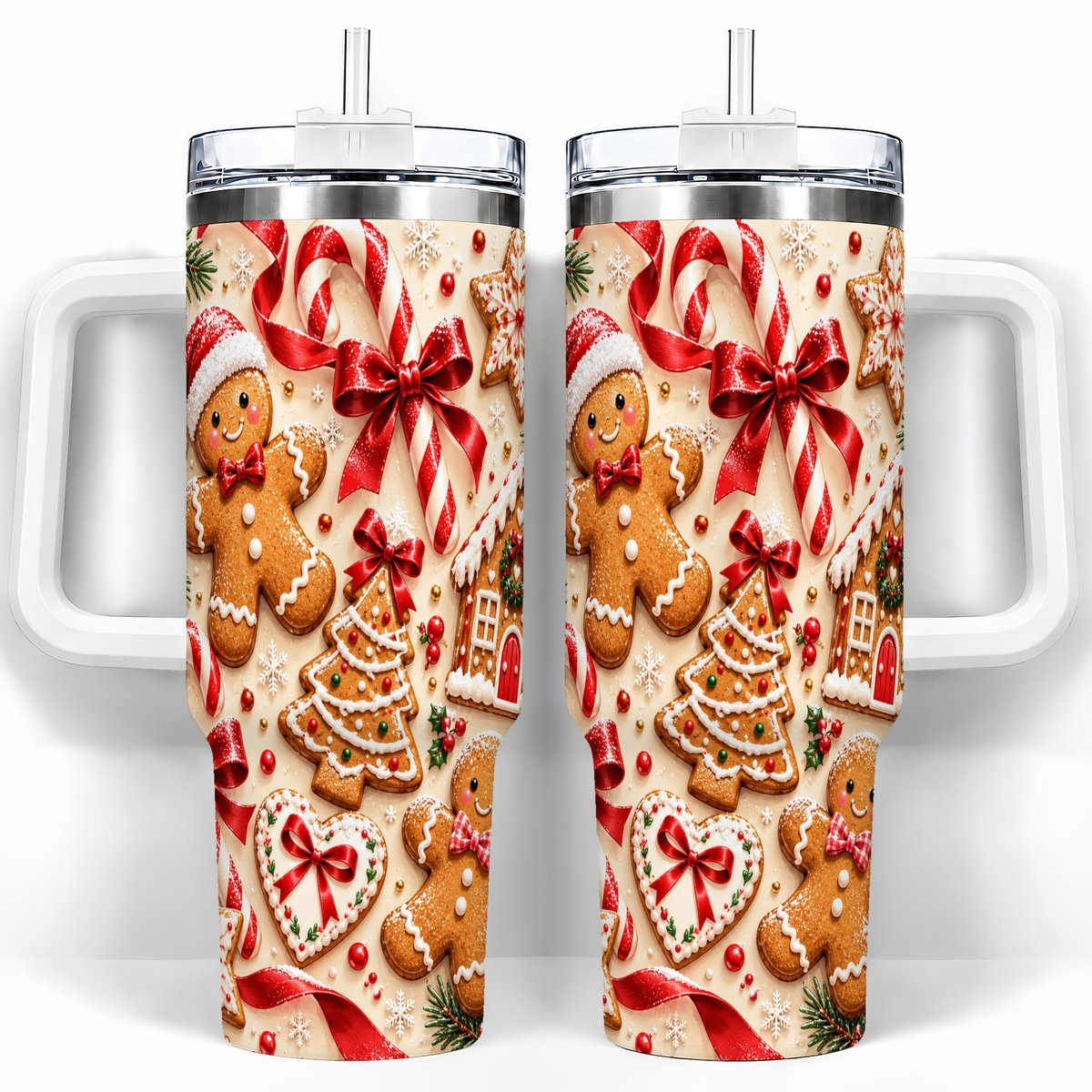 Gingerbread Cookies 40oz Tumbler with Handle, Christmas Travel Cup for Her