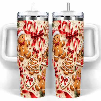 Gingerbread Cookies 40oz Tumbler with Handle, Christmas Travel Cup for Her