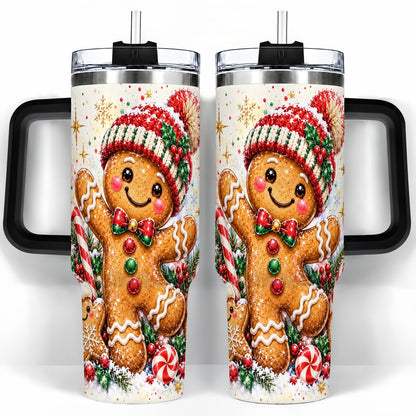 #pl[40oz|Black] Gingerbread Man 40oz Tumbler with Handle, Christmas Travel Cup for Her