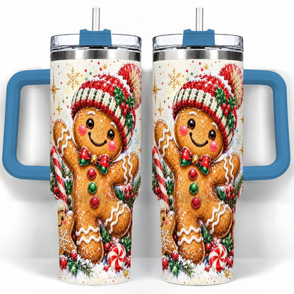 #pl[40oz|Blue] Gingerbread Man 40oz Tumbler with Handle, Christmas Travel Cup for Her