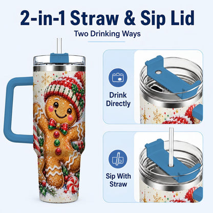 #pl[40oz|Blue] Gingerbread Man 40oz Tumbler with Handle, Christmas Travel Cup for Her