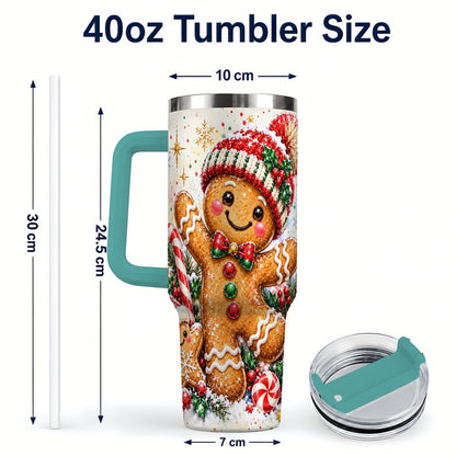 #pl[40oz|Green] Gingerbread Man 40oz Tumbler with Handle, Christmas Travel Cup for Her