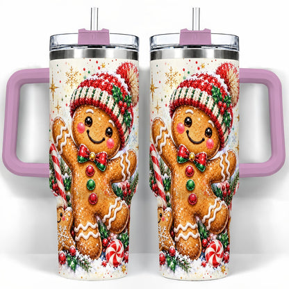 #pl[40oz|Pink] Gingerbread Man 40oz Tumbler with Handle, Christmas Travel Cup for Her