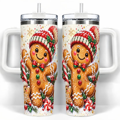 Gingerbread Man 40oz Tumbler with Handle, Christmas Travel Cup for Her