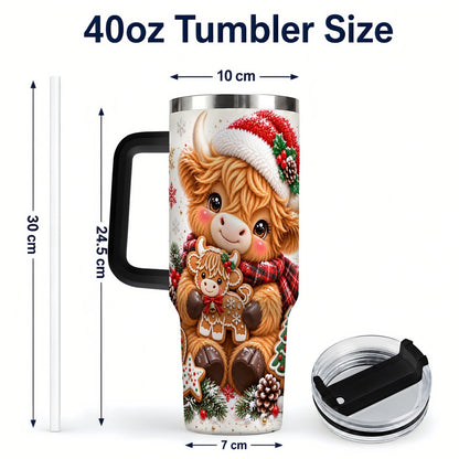 #pl[40oz|Black] Highland Cow 40oz Tumbler with Handle, Christmas Travel Cup for Women
