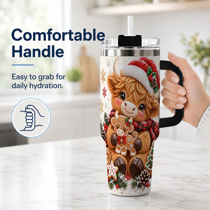 #pl[40oz|Black] Highland Cow 40oz Tumbler with Handle, Christmas Travel Cup for Women