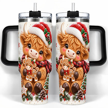 #pl[40oz|Black] Highland Cow 40oz Tumbler with Handle, Christmas Travel Cup for Women