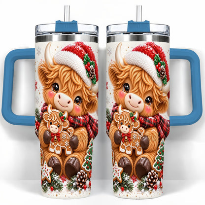 #pl[40oz|Blue] Highland Cow 40oz Tumbler with Handle, Christmas Travel Cup for Women