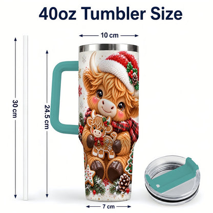 #pl[40oz|Green] Highland Cow 40oz Tumbler with Handle, Christmas Travel Cup for Women