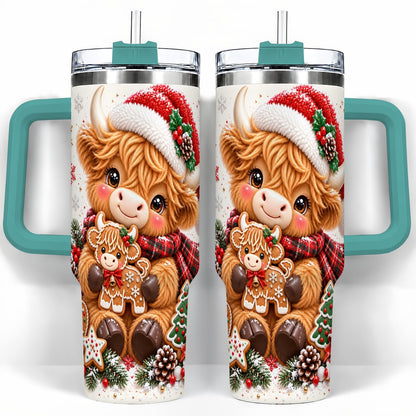 #pl[40oz|Green] Highland Cow 40oz Tumbler with Handle, Christmas Travel Cup for Women