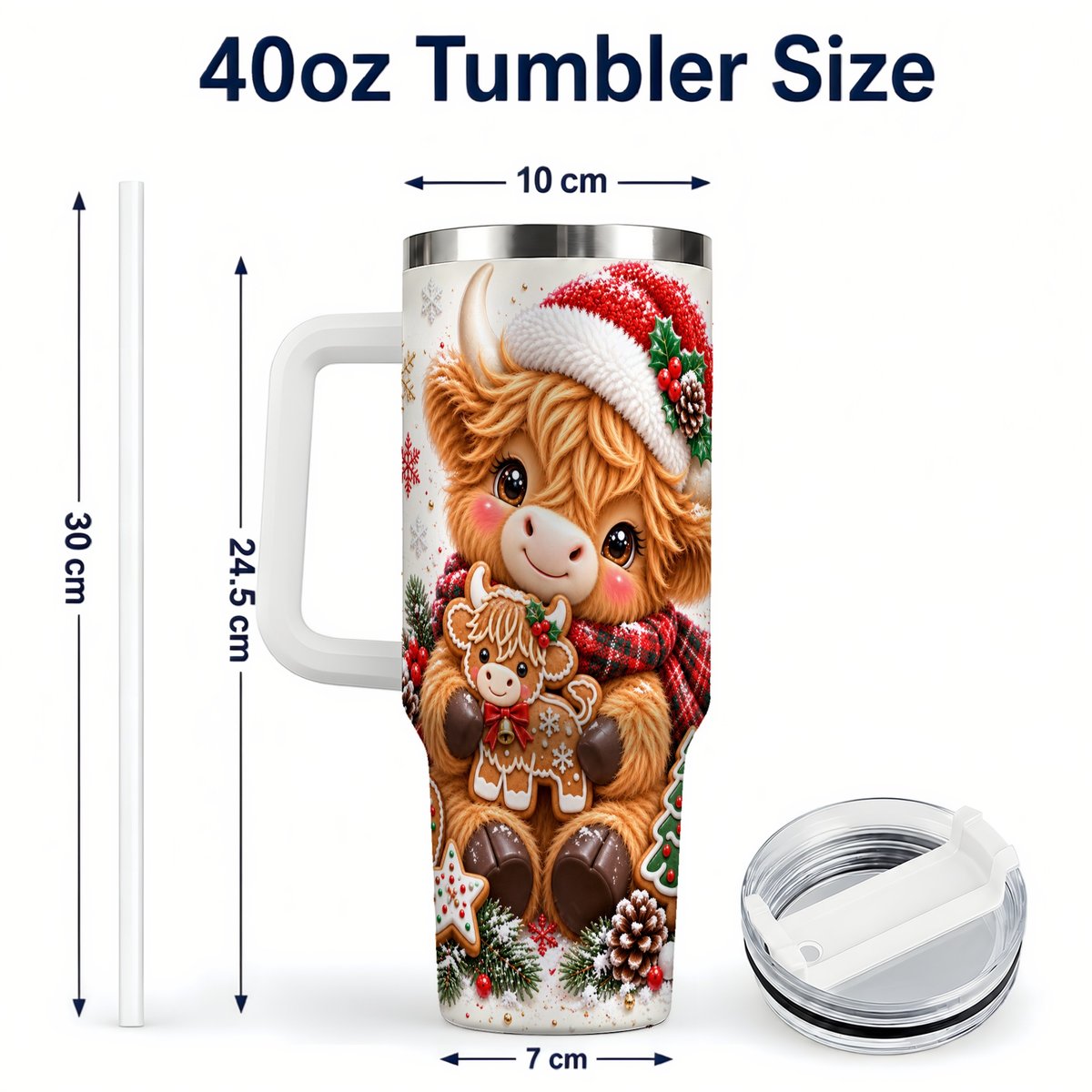 #pl[40oz|White] Highland Cow 40oz Tumbler with Handle, Christmas Travel Cup for Women