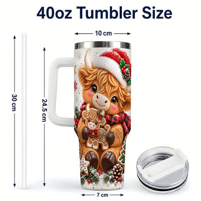 #pl[40oz|White] Highland Cow 40oz Tumbler with Handle, Christmas Travel Cup for Women