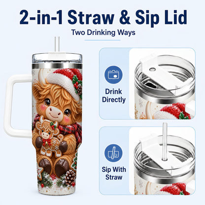 #pl[40oz|White] Highland Cow 40oz Tumbler with Handle, Christmas Travel Cup for Women