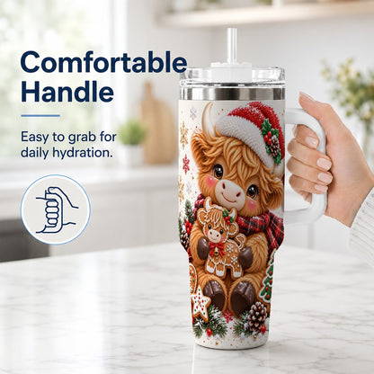 #pl[40oz|White] Highland Cow 40oz Tumbler with Handle, Christmas Travel Cup for Women