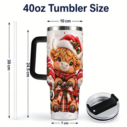 #pl[40oz|Black] Highland Cow 40oz Tumbler with Handle, Christmas Gnome Travel Cup for Her