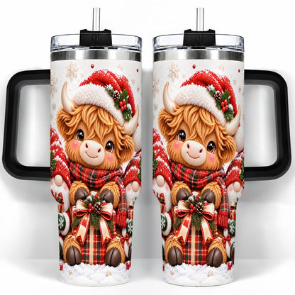 #pl[40oz|Black] Highland Cow 40oz Tumbler with Handle, Christmas Gnome Travel Cup for Her