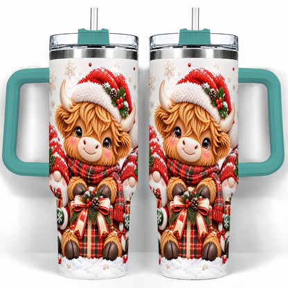 #pl[40oz|Green] Highland Cow 40oz Tumbler with Handle, Christmas Gnome Travel Cup for Her