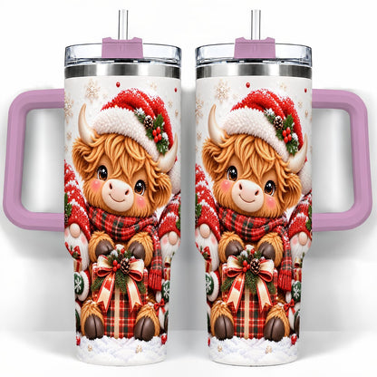 #pl[40oz|Pink] Highland Cow 40oz Tumbler with Handle, Christmas Gnome Travel Cup for Her