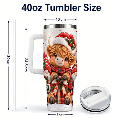 #pl[40oz|White] Highland Cow 40oz Tumbler with Handle, Christmas Gnome Travel Cup for Her