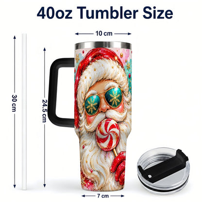 #pl[40oz|Black] Peppermint Santa 40oz Tumbler with Handle, Holiday Travel Cup for Women