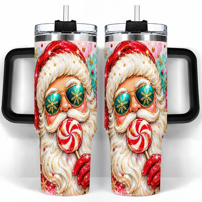 #pl[40oz|Black] Peppermint Santa 40oz Tumbler with Handle, Holiday Travel Cup for Women
