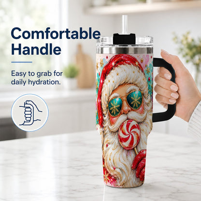 #pl[40oz|Black] Peppermint Santa 40oz Tumbler with Handle, Holiday Travel Cup for Women