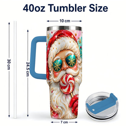 #pl[40oz|Blue] Peppermint Santa 40oz Tumbler with Handle, Holiday Travel Cup for Women