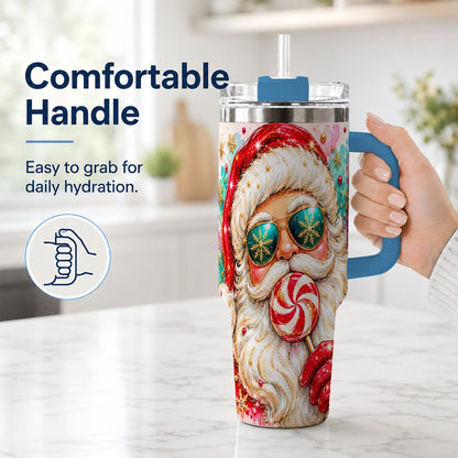 #pl[40oz|Blue] Peppermint Santa 40oz Tumbler with Handle, Holiday Travel Cup for Women