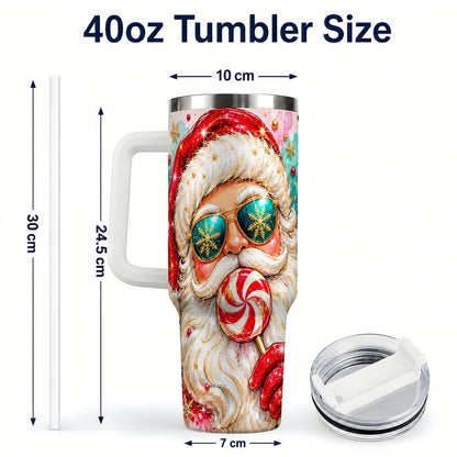 #pl[40oz|White] Peppermint Santa 40oz Tumbler with Handle, Holiday Travel Cup for Women