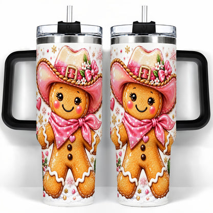 #pl[40oz|Black] Gingerbread Cowgirl 40oz Tumbler with Handle, Holiday Travel Cup for Women