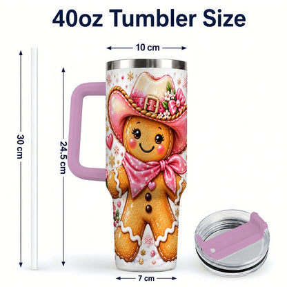#pl[40oz|Pink] Gingerbread Cowgirl 40oz Tumbler with Handle, Holiday Travel Cup for Women