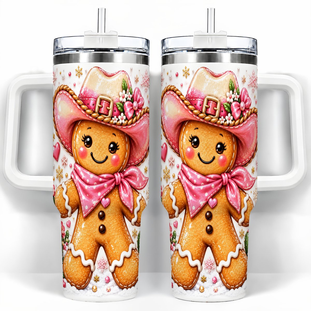 Gingerbread Cowgirl 40oz Tumbler with Handle, Holiday Travel Cup for Women